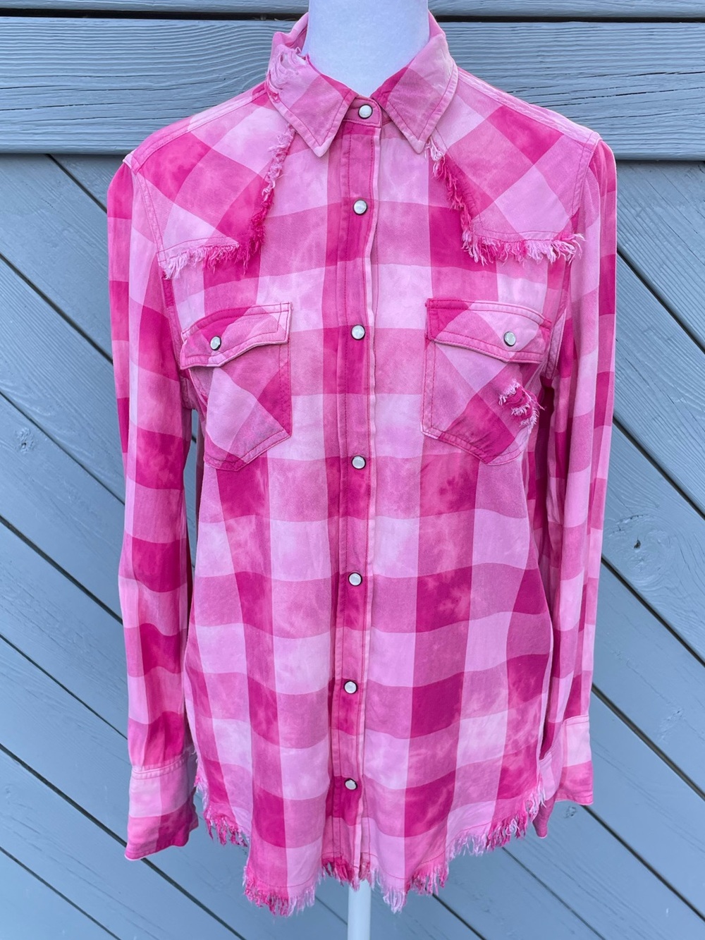 JACHS Girlfriend Pink Plaid Western Shirt  size Small